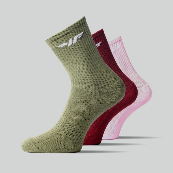 WOMEN SOCKS FORCE-CREW HALF CUSHIONED  (DARK RED-OLIVE-PINK)